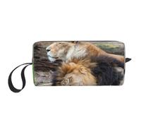 Two Lions Prints Travel Makeup Bag Makeup Pouch, Portable Simple Zippered Makeup Organizer Case for Women