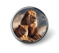 Two Lions Round Badge Personalized Metal Lapel Pin Badges Fit Clothing Bags Hat Humorous Printed Brooch Badge Party Decorations Accessories for Men Women