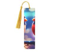 Two Little Birds are Looking at Each Other Unique Double-Sided Artwork Printed Wooden Bookmarks, Artistic Book Accessories Birthday Presents for Men Women Presents for Book Lovers