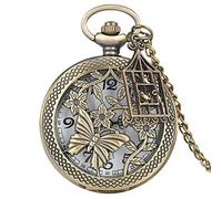 Two Little Birds Retro Style Quartz Pocket Watch Chain Steampunk Necklace Pendant Fob Watch Animal Clock with Birdcage Accessory,Butterfly