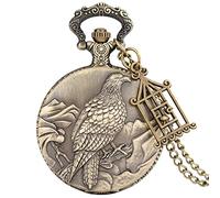 Two Little Birds Retro Style Quartz Pocket Watch Chain Steampunk Necklace Pendant Fob Watch Animal Clock with Birdcage Accessory,Big Bird