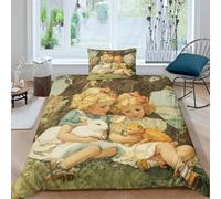 Two Little Blonde Girls Sitting Under A Tree Duvet Cover Set 3 Piece Bedding Set 3D Print Soft Microfibre Polyester Cover with Pillowcases,white Rabbit Orange Kitten Quilt Cover Single（135x200cm）