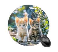 Two Little Cats Mouse Pad Round Computer Mousepad Cute Mouse Pads with Non-Slip Rubber Base Mouse Mat for Laptop Gaming Office Home