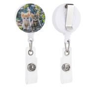 Two Little Cats Retractable Badge Reel - Personalized ID Name Badge Holder with Lanyard Cute Badges Reel Holder Round Nurse Doctor Name Tag Badges Clip for Work