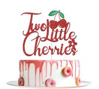 Two Little Cherries Cake Topper, Twins Birthday Cake Decor, Two Sweet, Twin Girls, Summer Fruit Cherry Birthday Baby Shower Party Decorations, Red Glitter