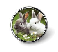 Two Little Cute Rabbits Brooch,Fashion Creative Funny Light Luxury Badge, High-end Chic Personalized Round Emblem for Clothing Suit Scarves & Gift