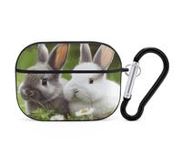 Two Little Cute Rabbits Case Cover with Keychain Shockproof Hard Shell Protective Case for 2nd/1st Generation Case for Women Men Bluetooth Earbuds Case