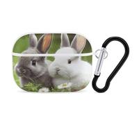 Two Little Cute Rabbits Case Cover with Keychain Shockproof Hard Shell Protective Case for 2nd/1st Generation Case for Women Men Bluetooth Earbuds Case