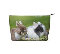 Two Little Cute Rabbits, Cosmetic Bag Corduroy Makeup Bag Portable Travel Toiletry Bag