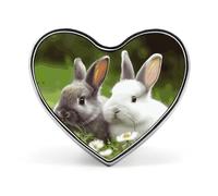Two Little Cute Rabbits Heart Shape Lapel Pin Personalized Pinback Button Badges Retro Punk Button Pin Kawaii Heart Badges for Men Women Clothes Bags Hats & Gift