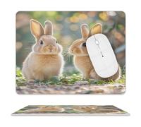 Two Little Cute Rabbits Mouse Pad Portable Square Gaming Mouse Mat Washable Non-Slip Computer Mousepad Small Cute Leather Mouse Pad for Desk Laptop PC Office 8 X 10 Inch