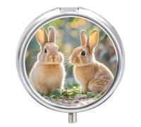 Two Little Cute Rabbits Pill Case 3 Compartment Portable Pill Box Daily Round Pill Organizer for Pocket Purse Daily Medicine Container to Hold Vitamins Fish Oil Travel Gifts