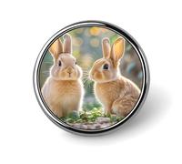 Two Little Cute Rabbits Round Badge Personalized Metal Lapel Pin Badges Fit Clothing Bags Hat Humorous Printed Brooch Badge Party Decorations Accessories for Men Women