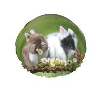 Two Little Cute Rabbits,Shower Cap Nightcap Double Layer Waterproof Elastic Bath Cap Reusable Hair Cap