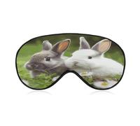 Two Little Cute Rabbits Sleep Mask,Adjustable Strap Sleeping Mask, Complete Light Blocking Sleep Shade Cover,Soft Breathable Comfortable Blindfold for Women and Men