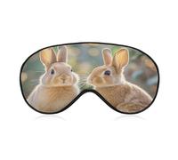 Two Little Cute Rabbits Sleep Mask Light Block-Out Eye Mask for Side Sleeper Pressure-Free Soft Night Blindfold with Adjustable Strap Breathable Sleep Eye Cover for Travel
