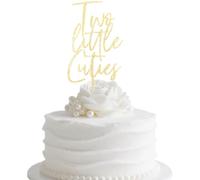 Two Little Cuties Cake Topper Boys Girls Twins Baby Shower Party Decoration 2nd Birthday Party Decor Gold Glitter