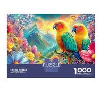 Two Lovebirds in Mountain Blooms 1000Pc Jigsaw Puzzle Colorful Parrot Educational & Challenging, Gift for All 70x50cm/1000pcs