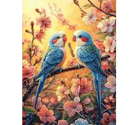 Two Lovebirds on A Cherry Blossom Branch 300 Pieces Classic Jigsaw Puzzle Fairy Tale Scenery Cartoon Puzzle for Adults Concentration Training Wall Art Mental Exercise Halloween Premium Cardboard 300