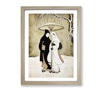 Two Lovers Beneath An Umbrella By Harunobu Suzuki Asian Japanese Framed Print | A2 Oak Framed Wall Art | Ready to Hang | Asian Nature Picture | Living Room Bedroom Lounge Office