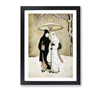 Two Lovers Beneath An Umbrella By Harunobu Suzuki Asian Japanese Framed Print | A3 Black Framed Wall Art | Ready to Hang | Asian Nature Picture | Living Room Bedroom Lounge Office