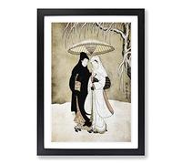 Two Lovers Beneath an Umbrella by Harunobu Suzuki Framed Print | A2 Black Framed Wall Art | Ready to Hang | Modern Nature Picture | Living Room Bedroom Lounge Office