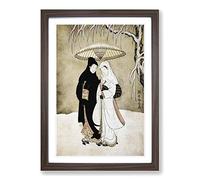 Two Lovers Beneath an Umbrella by Harunobu Suzuki Framed Print | A2 Walnut Framed Wall Art | Ready to Hang | Modern Nature Picture | Living Room Bedroom Lounge Office