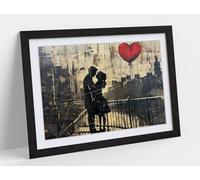 Two Lovers in the style of Banksy Stunning Framed Wall Art Print Picture - A1 - Black Frame