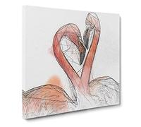 Two Loving Flamingos Canvas Print | Gallery Wrapped 30mm Frame Wall Art | 14x14 inches | Ready to Hang | Modern Bird Picture | Living Room Bedroom Lounge Office