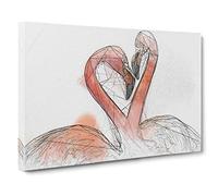 Two Loving Flamingos Canvas Print | Gallery Wrapped 30mm Frame Wall Art | 30x20 inches | Ready to Hang | Modern Bird Picture | Living Room Bedroom Lounge Office