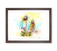 Two Macaw Parrots On A Branch In Abstract Modern Art Framed Print | A4 Walnut Framed Wall Art | Ready to Hang | Abstract Animal Picture | Living Room Bedroom Lounge Office