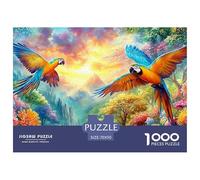 Two Macaws in Flight over Vibrant Flora 1000 Piece Jigsaw Puzzle Parrot Recycled Cardboard, Great Gift for All Ages 70x50cm/1000pcs