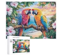 Two Macaws on Branch at Tropical Beach 500 Piece Jigsaw Puzzle for Adults Indoor Quiet Time Mental Training Gift for Stress Management 500 PCS