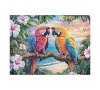 Two Macaws on Branch at Tropical Beach 500 Piece Jigsaw Puzzle Pack Teens Beginners Cognitive Development Puzzle Fans Group Play Anniversary Premium Cardboard 500 PCS