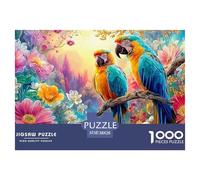 Two Macaws Perch on Branch with Blooms 1000-Piece Jigsaw Puzzle Parrot Educational Toy for Kids Age 12+ & Adults 38x26cm/1000pcs