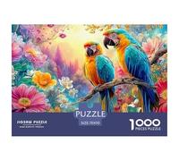 Two Macaws Perch on Branch with Blooms 1000-Piece Jigsaw Puzzle Parrot Ideal for Men, Women, Elders & Seniors 70x50cm/1000pcs
