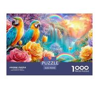 Two Macaws, Roses, Waterfall, Rainbows 1000-Piece Jigsaw Puzzle Parrot Educational & Challenging, Recycled 70x50cm/1000pcs