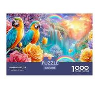 Two Macaws, Roses, Waterfall, Rainbows 1000-Piece Jigsaw Puzzle Parrot Educational Toy for Kids & Adults 52x38cm/1000pcs