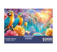 Two Macaws, Roses, Waterfall, Rainbows 1000 Piece Jigsaw Puzzle Parrot Great Present for Kids & Adults 38x26cm/1000pcs