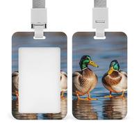 Two Mallard Ducks Badge Holder with Lanyard - Waterproof Hard Plastic ID Card Holder Professional Name Tag Vertical ID Card Name Badge for Office Nurse Doctor Teacher