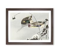 Two Mallard Ducks By Ohara Koson Asian Japanese Framed Print | A2 Walnut Framed Wall Art | Ready to Hang | Asian Animal Picture | Living Room Bedroom Lounge Office