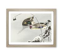 Two Mallard Ducks By Ohara Koson Asian Japanese Framed Print | A4 Oak Framed Wall Art | Ready to Hang | Asian Animal Picture | Living Room Bedroom Lounge Office