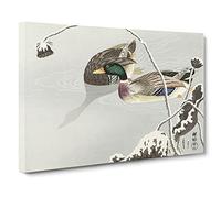 Two Mallard Ducks By Ohara Koson Canvas Print | Gallery Wrapped 30mm Frame Wall Art | 20x14 inches | Ready to Hang | Asian Bird Picture | Living Room Bedroom Lounge Office