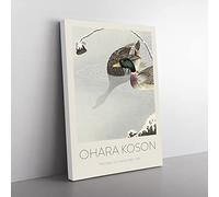 Two Mallard Ducks By Ohara Koson Exhibition Museum Asian Japanese Canvas Wall Art Print Ready to Hang, Framed Picture for Living Room Bedroom Home Office Décor, 60x40 cm (24x16 Inch)