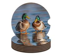 Two Mallard Ducks Car Coasters, 6PCS Non-Slip Car Cup Holder Coasters with Cork Base, Heat Resistant & Waterproof Drink Coaster for Women Men