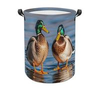 Two Mallard Ducks Laundry Basket with Handles, Large Capacity Water Proof Laundry Hamper, Lightweight & Foldable Storage Basket for Home, Bedroom, Dorm, 44x44cm