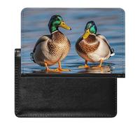Two Mallard Ducks Passport Holder with 3 Card Slots, Portable PU Leather Travel Wallet, Slim Protective Cover for Passport, ID, Credit Cards