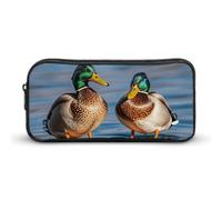 Two Mallard Ducks Pencil Case - Large Aesthetic Makeup Bag Multi-Purpose Pencil Pouch Cute Cosmetic Bag with Zipper Closure for Office, Home, Study & Travel
