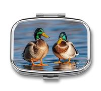 Two Mallard Ducks Pill Box 2 Compartment - Small Metal Medicine Organizer Portable Pill Case for Purse Pocket Travel Vitamin Organizer for Men Women, BPA-Free