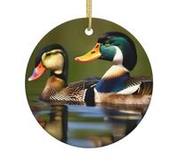 two mallard ducks Print Christmas Tree Ceramic Ornaments Festive Home and Shops Xmas Decor for Easy Hanging